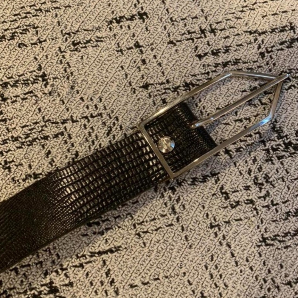 Black Textured Belt with Silver Buckle